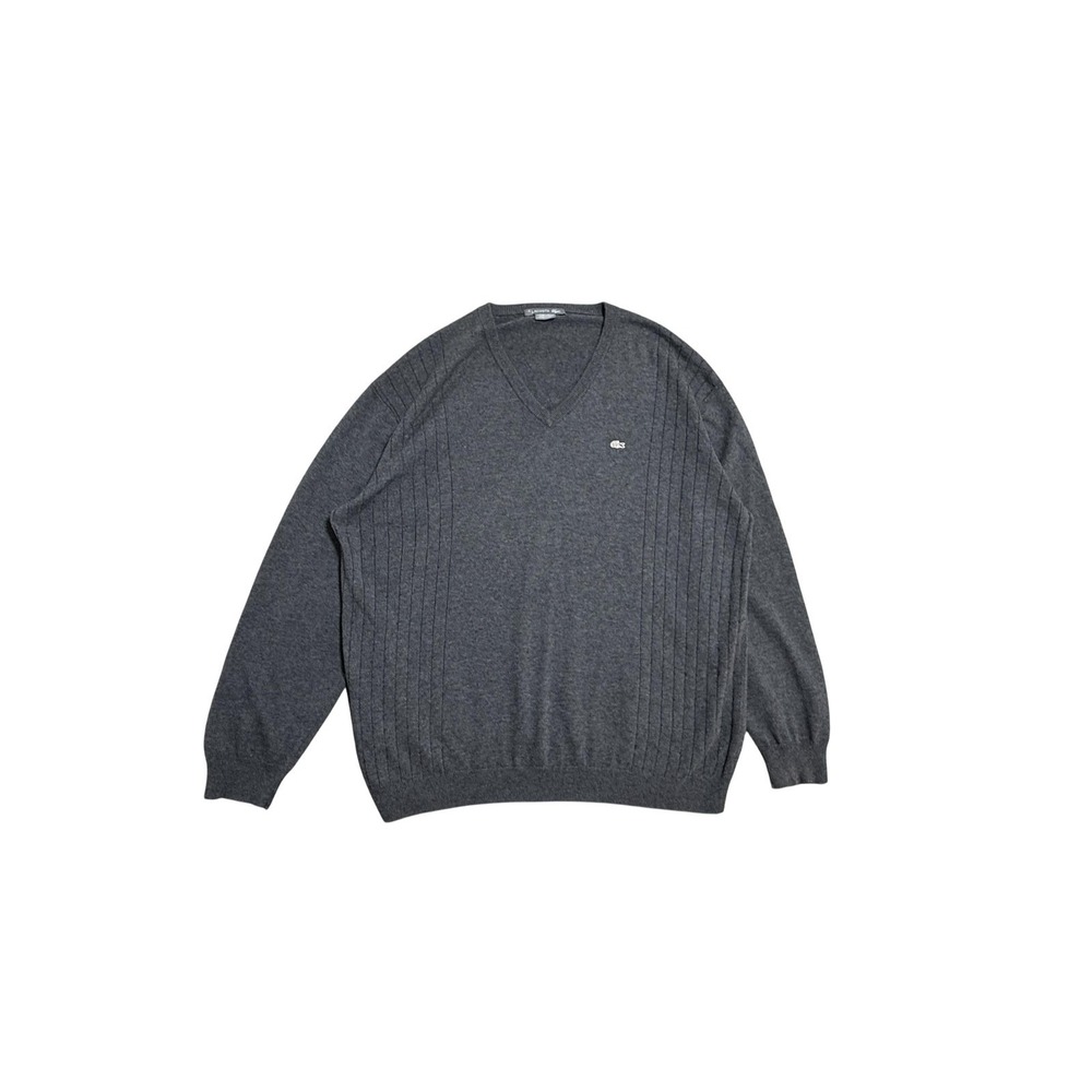 Lacoste Sweater Mens 4XL Gray V Neck Cotton Cashmere Knit Pullover Long Sleeve
